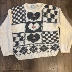Vintage 1990s Heart Theme Knitted Crewneck Sweater
